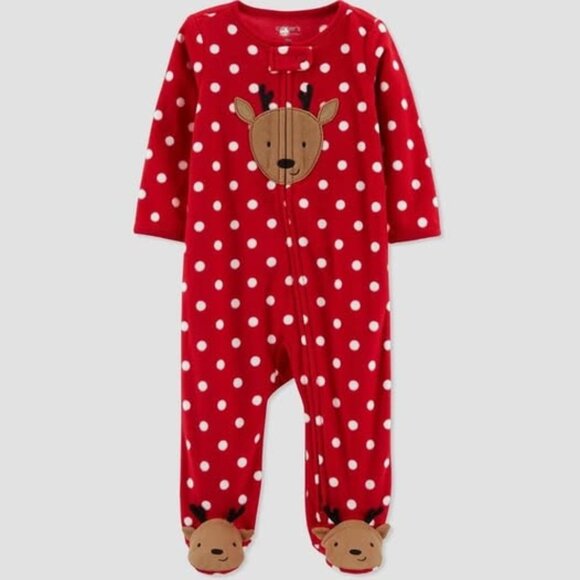 Carter's Just One You Baby Girls' Dot Reindeer Fleece Footed Pajama - Size 3M - Picture 1 of 2